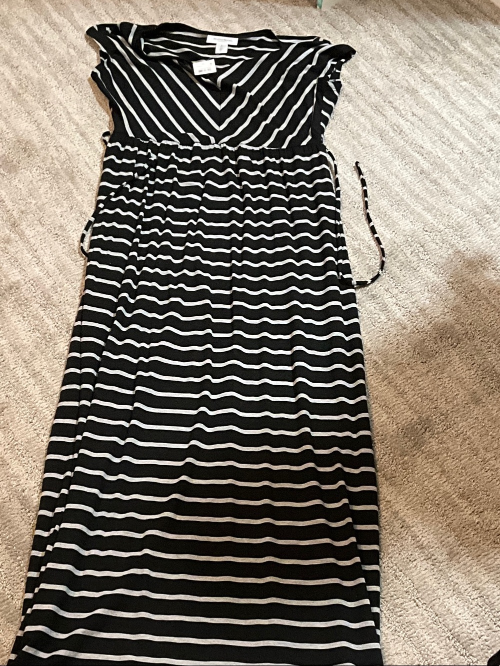 Motherhood Maternity Black & White Striped V-Neck Maxi Dress